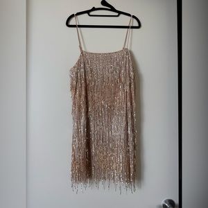Gold Sequined Dress with Fringe Hem Size M - Brand new with tags H&M